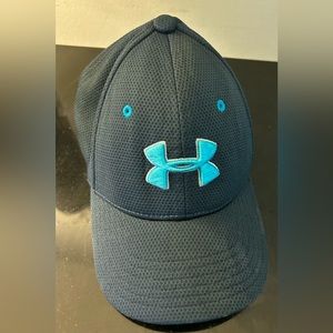 Gray Youth Under Armour Hat with Turqoise Logo